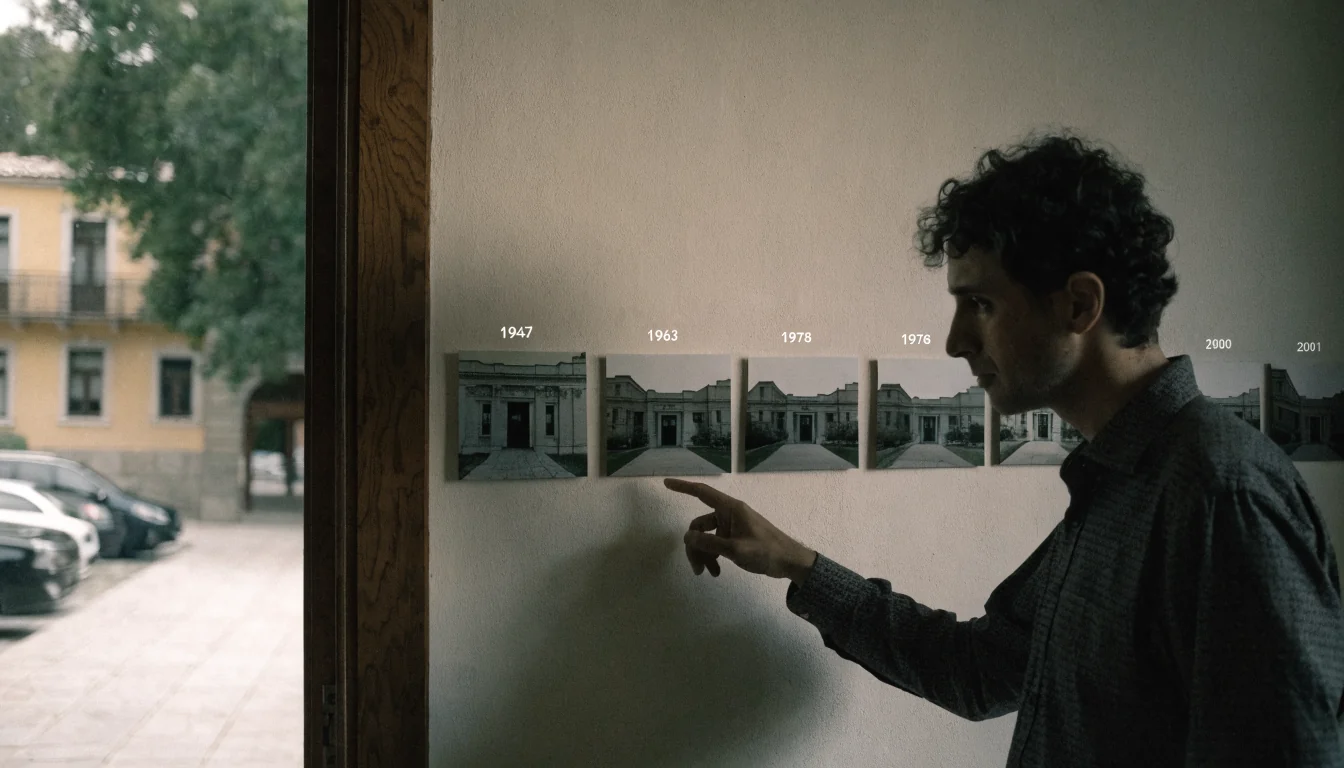 Muro con fotos de la entrada del casino a lo largo de los años
